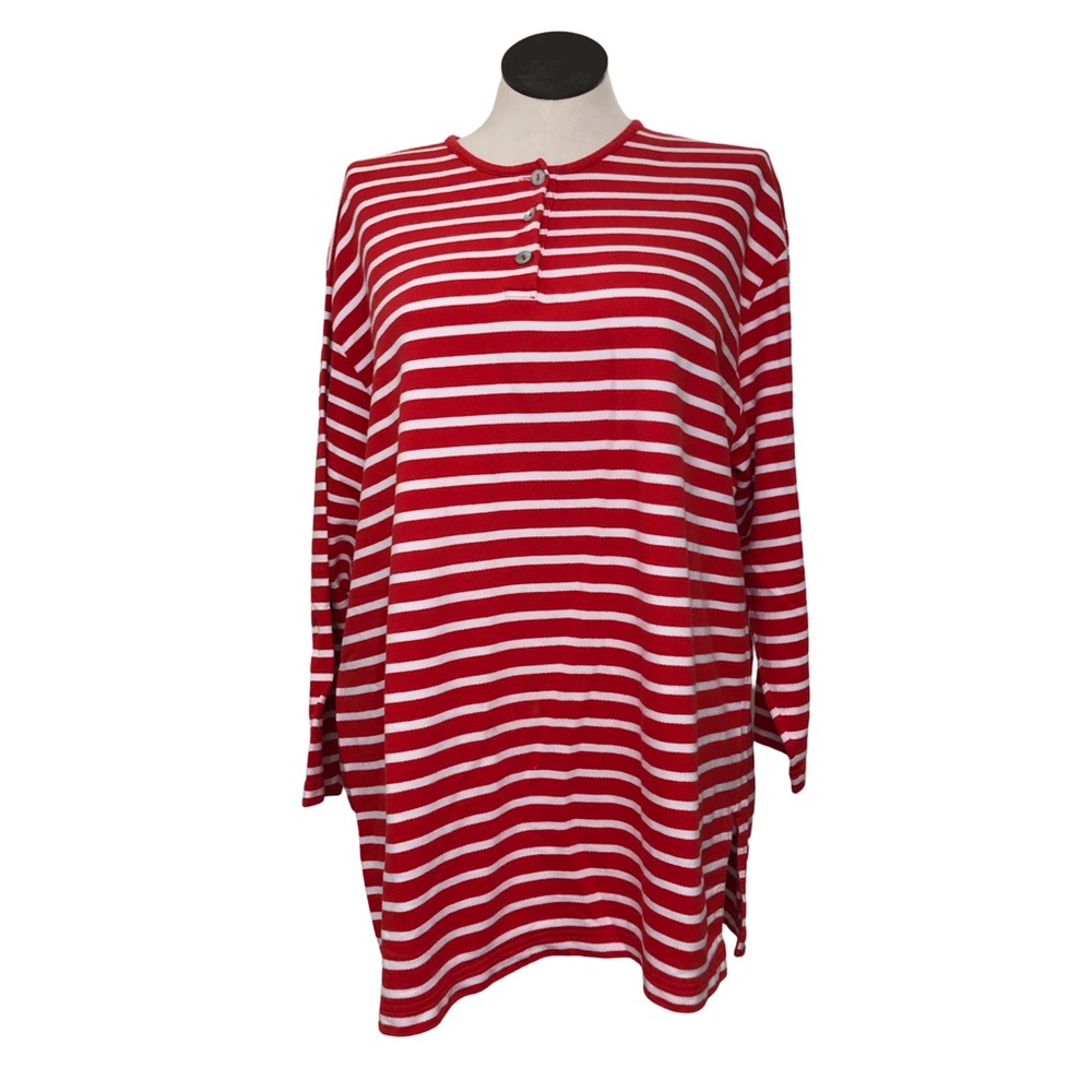 Jones New York Button Placket Sweater Womens Sz 3X Red/White Stripes 3/4 Sleeves